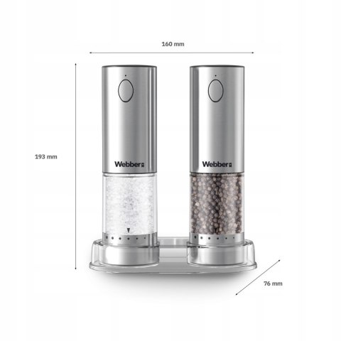 ELEKTRYCZNY MŁYNEK DO SOLI I PIEPRZU AKUMULATOROWY USB ZESTAW 2 SZTUKI REGULACJA MIELENIA PODŚWIETLENIE