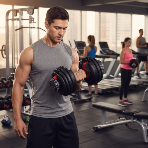 HANTEL REGULOWANY ŻELIWNY Z PODSTAWKĄ OBCIĄŻENIE 2,5-24 KG MODERNHOME