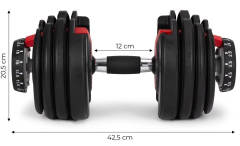 HANTEL REGULOWANY ŻELIWNY Z PODSTAWKĄ OBCIĄŻENIE 2,5-24 KG MODERNHOME