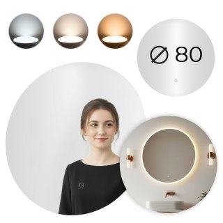 LUSTRO ŁAZIENKOWE LED OKRĄGŁE ŚCIENNE 80 CM 3 BARWY WŁĄCZNIK DOTYKOWY MODERNHOME