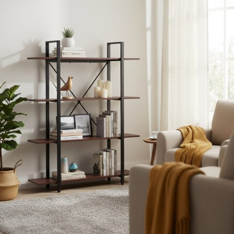 REGAŁ LOFTOWY INDUSTRIALNY DO SALONU BIURA 4 PÓŁKI METALOWA RAMA MODERNHOME