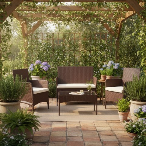 ZESTAW MEBLI OGRODOWYCH STÓŁ ŁAWKA FOTELE BRĄZOWY MULTIGARDEN