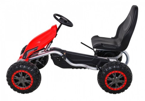 Duży Gokart Strong na pedały dla dzieci Czerwony + Obciążenie 100 kg + Koła EVA + Hamulec ręczny + Sportowy fotel