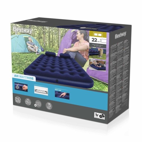 Dmuchany Materac do spania Queen 2-osobowy flokowany BESTWAY 203x152x22cm + Pompka + 2 Poduszki