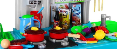 Ogromna niebieska Kuchnia dla dzieci 3+ Interaktywne palniki + Kran z wodą + Panel audio + Akcesoria