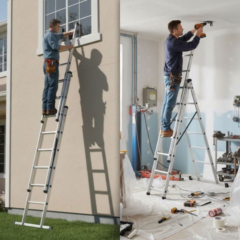 DRABINA ALUMINIOWA WIELOFUNKCYJNA 3X7 SKŁADANA Z PASAMI ZABEZPIECZAJĄCYMI 150 KG MODERNHOME