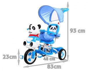 3-kołowy Rowerek dla dzieci Panda Niebieski + Dźwięki + Daszek + Barierka + Podnóżek + Rączka + Schowek
