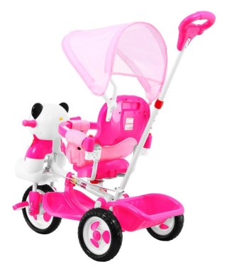 3-kołowy Rowerek dla dzieci Panda Różowy + Dźwięki + Daszek + Barierka + Podnóżek + Rączka + Schowek