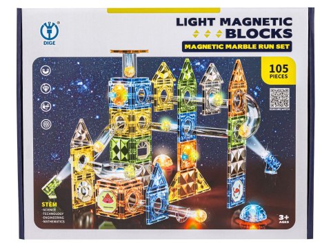 Klocki Magnetyczne Konstrukcyjne TOR KULKOWY Świecące Elementy 105 El. Kulodrom