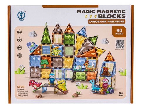 Konstrukcyjne Klocki Magnetyczne PARK DINOZAURÓW 90 El.