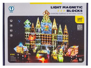 Konstrukcyjne Klocki Magnetyczne Świecące Elementy + Pojazdy 147 El.