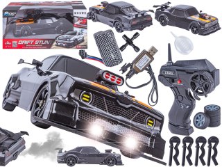 DUŻY Samochód Do Driftu Auto RC Drift 1:16 2,4 GHz PARA DYM Czarny Dodge 4WD LED