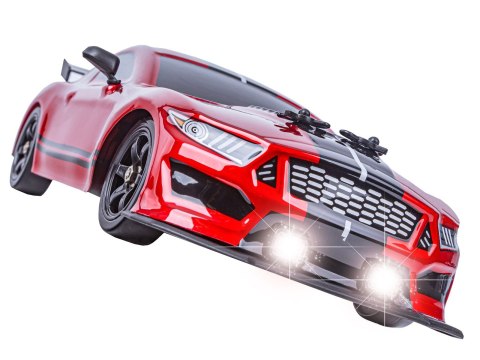 DUŻY Samochód Do Driftu Auto RC Drift 1:16 2,4 GHz PARA DYM Mustang 4WD Czerwony LED