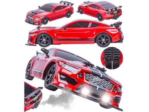 DUŻY Samochód Do Driftu Auto RC Drift 1:16 2,4 GHz PARA DYM Mustang 4WD Czerwony LED
