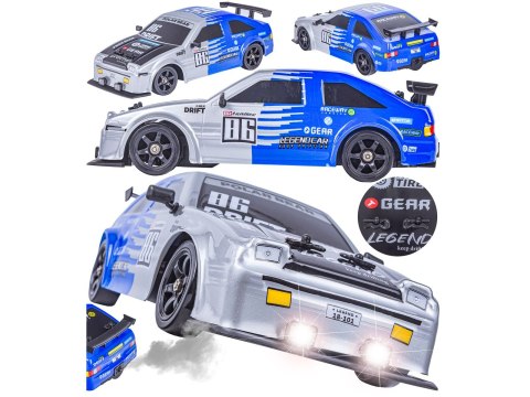 DUŻY Samochód Do Driftu Auto RC Drift 1:16 2,4 GHz PARA DYM Srebrna Toyota 4WD LED
