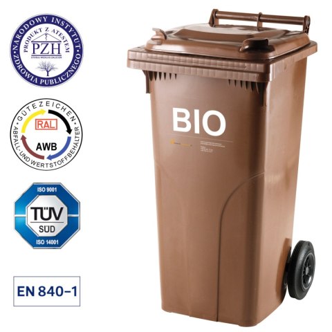 Pojemnik kubeł na BIO odpady i śmieci spożywcze ATESTY Europlast Austria - brązowy 120L