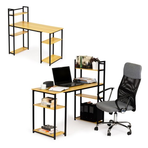 BIURKO KOMPUTEROWE BIUROWE STÓŁ + REGAŁ PÓŁKI LOFT JASNY DĄB MODERNHOME