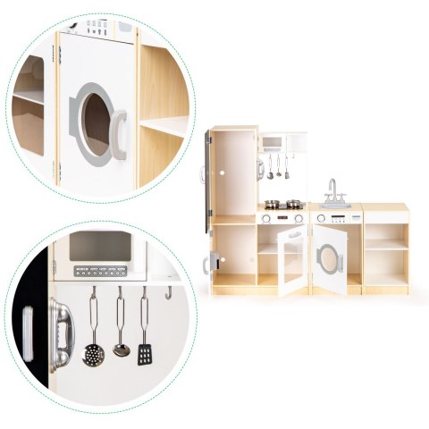 DREWNIANA KUCHNIA DLA DZIECI OSOBNE SEGMENTY XXL TABLICA + LED ECOTOYS