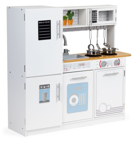 DREWNIANA KUCHNIA DLA DZIECI ŚWIATŁO LED + GARNKI ECOTOYS