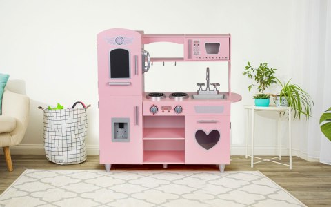 DUŻA DREWNIANA KUCHNIA DLA DZIECI EFEKTY DŹWIĘKOWE RÓŻOWA ECOTOYS