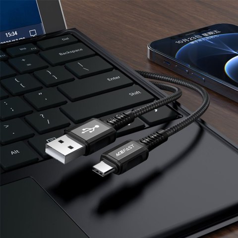 Kabel przewód w oplocie USB - USB-C 3A 1.2m czarny