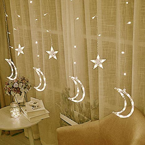 LAMPKI KSIĘŻYCE GWIAZDKI ŚWIĄTECZNE ŚWIATEŁKA KURTYNA 96LED