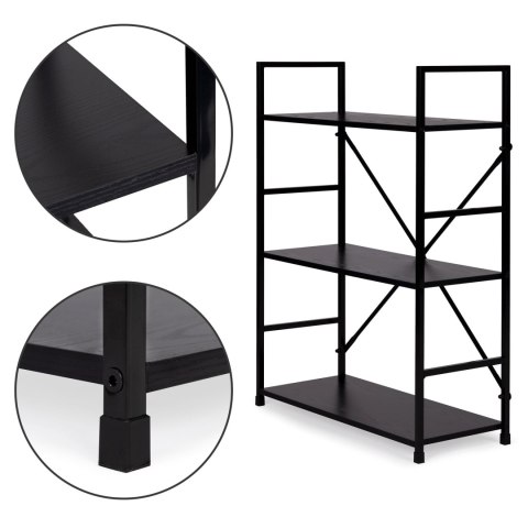 REGAŁ DREWNIANY METALOWA RAMA SZEROKI LOFT 3 PÓŁKI CZARNY MODERNHOME