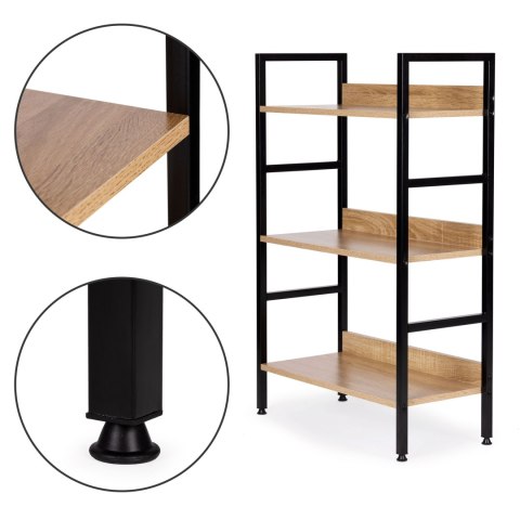 REGAŁ DREWNIANY NOWOCZESNY METALOWA RAMA LOFT 3 PÓŁKI MODERNHOME