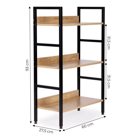 REGAŁ DREWNIANY NOWOCZESNY METALOWA RAMA LOFT 3 PÓŁKI MODERNHOME