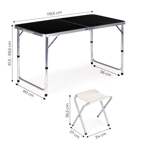 STOLIK TURYSTYCZNY STÓŁ SKŁADANY ZESTAW 4 KRZESŁA CZARNY MULTIGARDEN