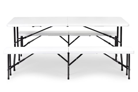 ZESTAW CATERINGOWY STÓŁ BANKIETOWY 180CM 2 ŁAWKI BIAŁY MODERNHOME