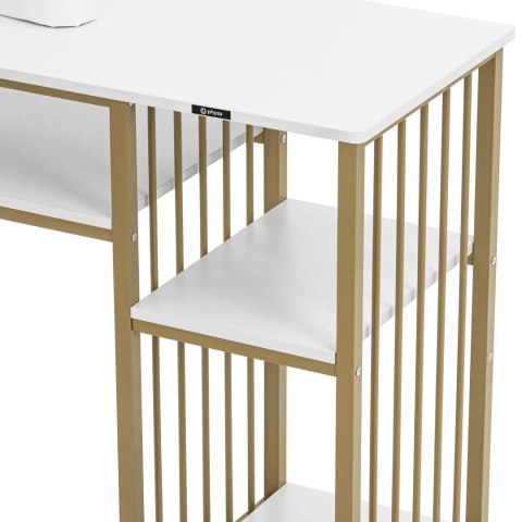 Biurko kosmetyczne do manicure z podpórką na dłonie 110 x 46 cm - biało złote