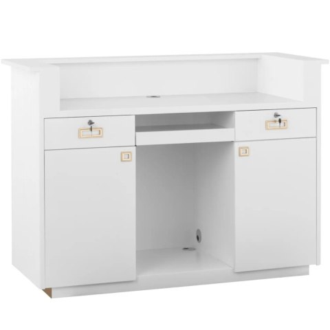 Recepcja lada recepcyjna do salonu hotelu z oświetleniem zamykana - biało złota