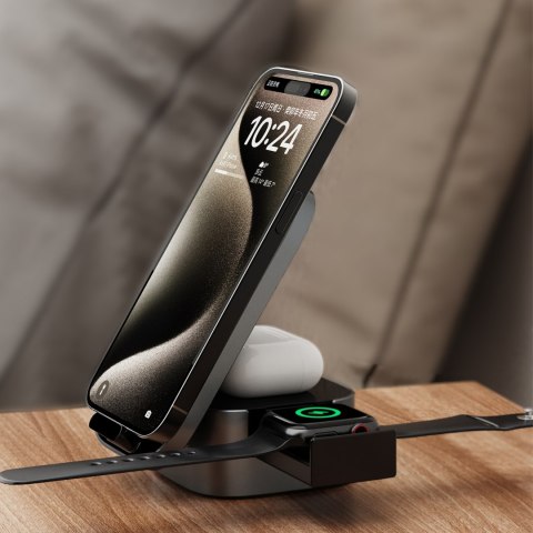 3w1 Ładowarka A11Pro+ indukcyjna 15W do telefonu smartwatcha słuchawek - czarna