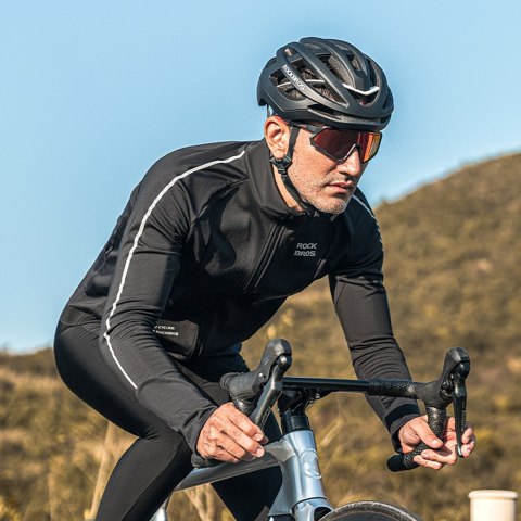 Koszulka kolarska rowerowa z długim rękawem ciepła jesień/zima L - czarna