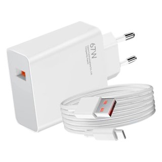 Ładowarka sieciowa Xiaomi 67W 6.2A USB-A z kablem USB-C - biała