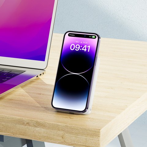 Powerbank 10000mAh indukcyjny magnetyczny z opcją podstawki PD 20W + kabel - biały