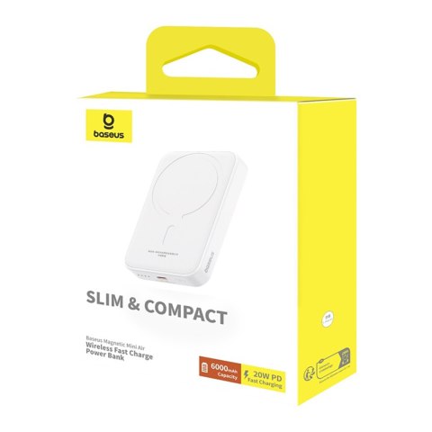 Powerbank 6000mAh Magnetic Mini Air 20W z kablem USB-C - biały