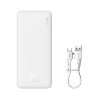Powerbank Airpow 20W 10000mAh z kablem USB-A - USB-C 30cm - biały