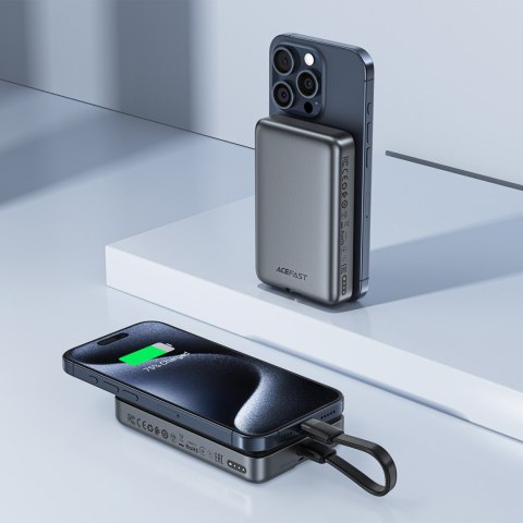 Powerbank magnetyczny 10000mAh indukcyjny 2x USB-C PD 30W + kabel USB-C - czarny