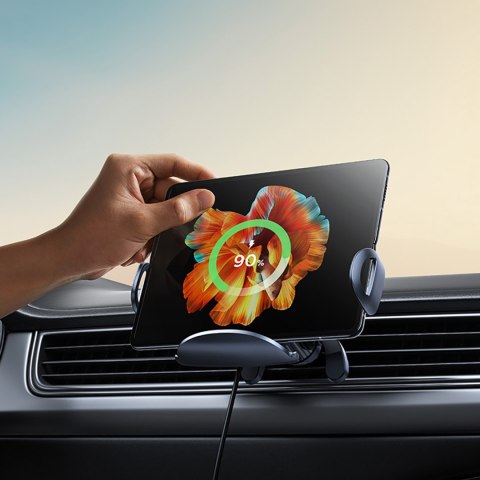 Uchwyt samochodowy na kratkę z ładowarką indukcyjną z potrójną cewką - czarny