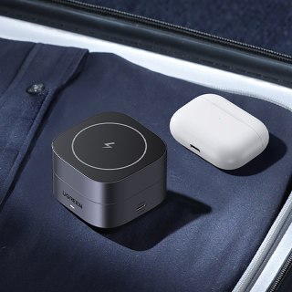 3w1 Ładowarka indukcyjna MagSafe Qi na telefon słuchawki z portem USB-C - czarna