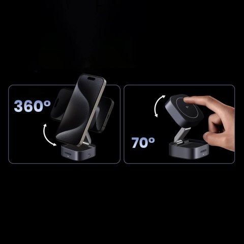 3w1 Ładowarka indukcyjna MagSafe Qi2 USB-C do telefonu słuchawek - czarna