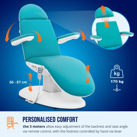 Fotel kosmetyczny do masażu tatuażu elektryczny TIVOLI - niebieski