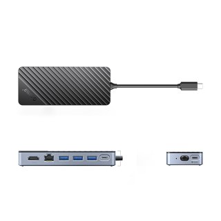 Hub stacja dokująca OM28PR-G2 z kieszenią na dysk M.2 USB-C - USB-A USB-C HDMI Ethernet - czarna