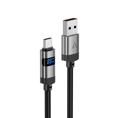Kabel przewód USB-A - USB-C z wyświetlaczem 480Mb/s 66W 1.2m - czarny
