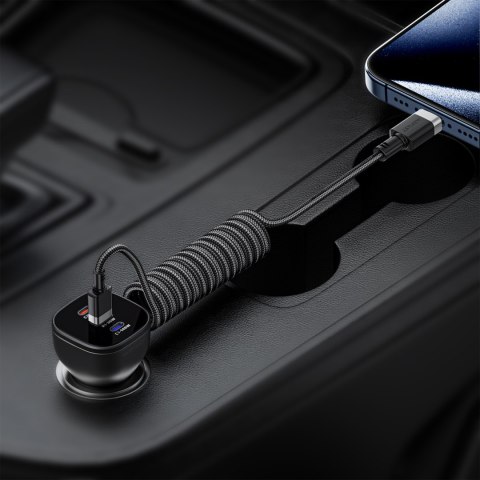 Kabel przewód spiralny USB-A - USB-C 480Mb/s 3A 1.2m - czarny