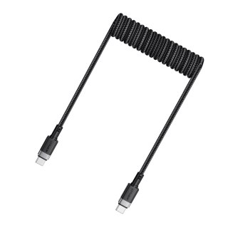 Kabel przewód spiralny USB-C - USB-C 480Mb/s 3A 1.2m - czarny