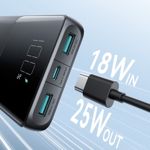 Powerbank 10000mAh 25W 2x USB-A 1x USB-C SFC - czarny