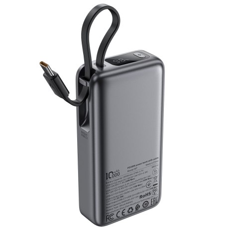 Powerbank 10000mAh PD30W z wbudowanym kablem USB-C - czarny